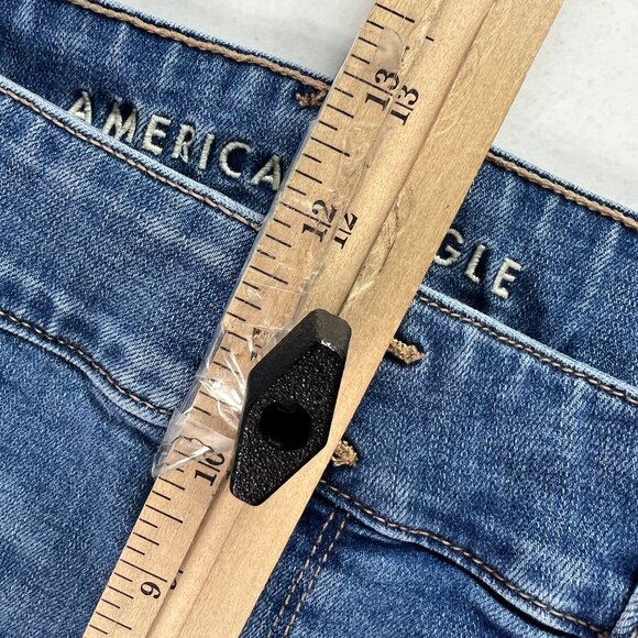 American Eagle Jean Women 37x30* High Rise Artist Flare Blue Faded Denim Tag 18R - Picture 15 of 16